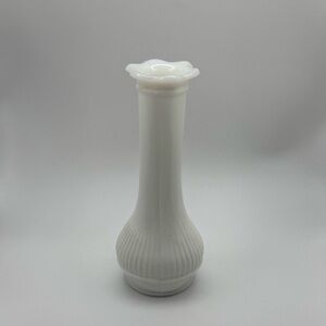 Vintage Randall White Milk Glass Ribbed Bud Base with a Ruffled Petal Rim